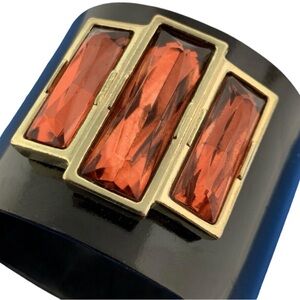 [Lee Angel] Retro Black Metal Cubist Amber Rhinestone Hinged Cuff Bracelet